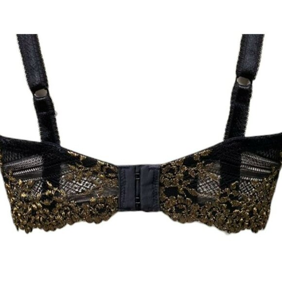 Wacoal Black & Gold Lace Underwire Bra 36DD Sexy Lingerie Floral Sheer 65191 - Picture 5 of 9